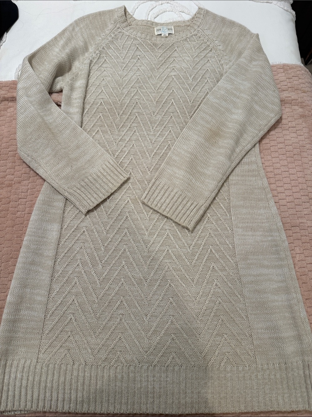 Women’s Crewneck Knit Sweater Dress in Light Taupe